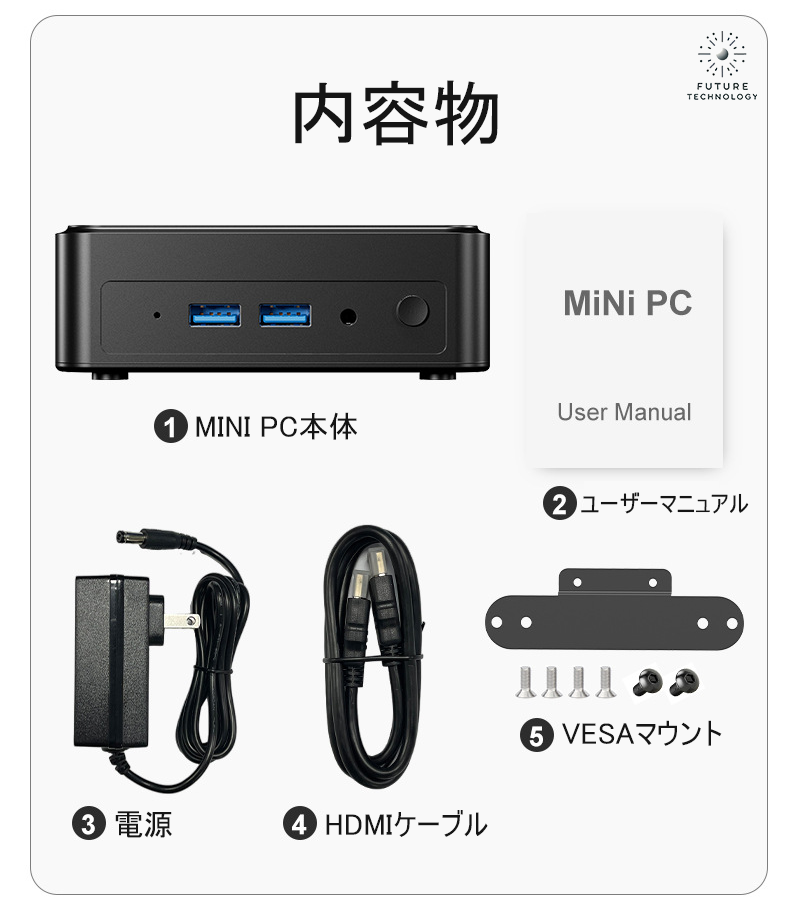 N150 ミニPC Type-c給電 USB4つ ミニPC 2025新型 DDR4 16GB SSD 500GB
