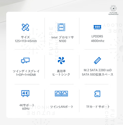 N100 ミニPC-DDR5-16GB/4800MHZ+NVMeSSD500GB mini PC